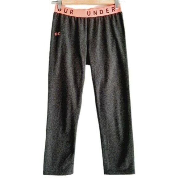 UNDER ARMOUR Athletic Crop Leggings Grey w/ Pink Waistband Sz XS - Picture 1 of 8